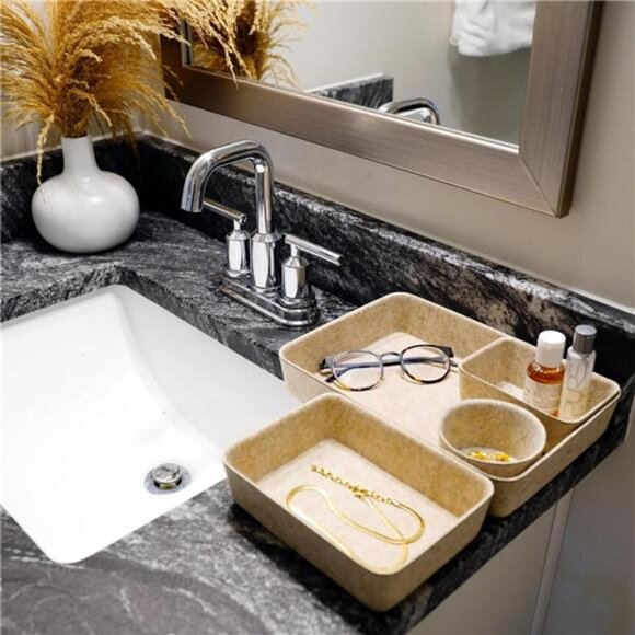 Felt Drawer Organizer Bins 7 Pack Desk Storage Tray Office Nordic Home Oatmeal - Picture 2 of 7